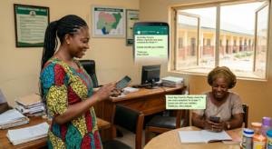 10 Practical School Management Tips for Nigerian School Heads & Owners 4 Teacher communicating with parents using WhatsApp for school updates in Nigeria.