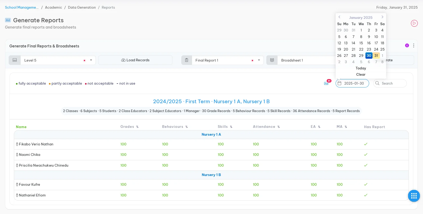 Nersapp result computation and report generation interface