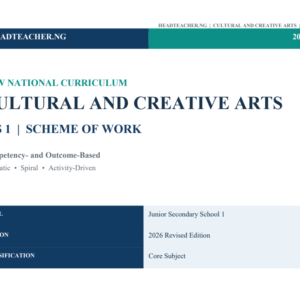 JSS 1 Cultural and Creative Arts Scheme of Work 2026 – New National Curriculum