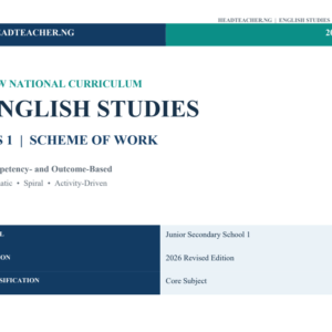 JSS 1 English Studies Scheme of Work 2026 – New National Curriculum