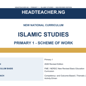 Primary 1 Islamic Studies Scheme of Work 2026 – New National Curriculum