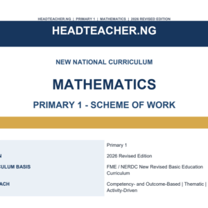 Primary 1 Mathematics Scheme of Work 2026 – New National Curriculum