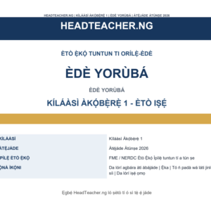 Primary 1 Yoruba Language Scheme of Work 2026 – New National Curriculum