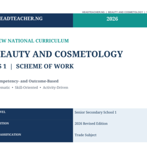 SS1 Beauty and Cosmetology Scheme of Work 2026 – New National Curriculum