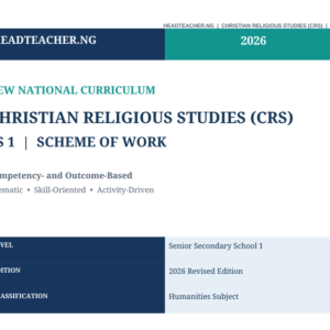 SS1 Christian Religious Studies (CRS) Scheme of Work 2026 – New National Curriculum