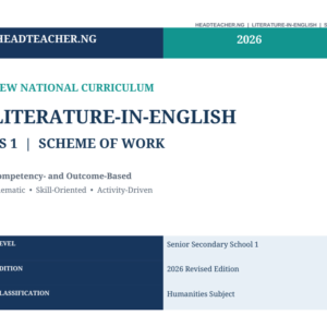 SS1 Literature-in-English Scheme of Work 2026 – New National Curriculum