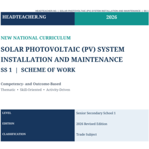 SS1 Solar PV Installation & Maintenance Scheme of Work 2026 – New National Curriculum