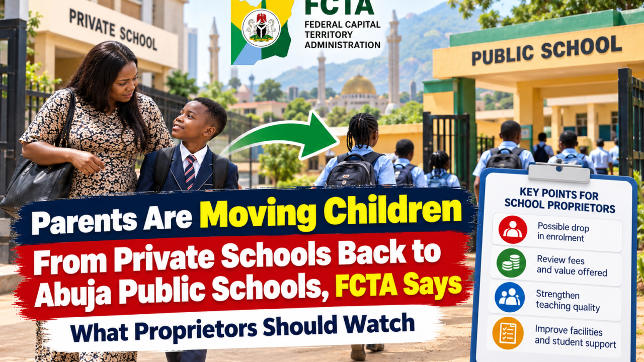 Parents Are Moving Children From Private Schools Back to Abuja Public Schools, FCTA Says — What Proprietors Should Watch 1 Image for Parents Are Moving Children From Private Schools Back to Abuja Public Schools, FCTA Says — What Proprietors Should Watch